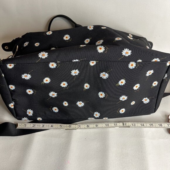Alice + Olivia By Stacey Bendet Black Tote Bag Daisy Flowers 3 Straps Top Zip - Picture 9 of 10